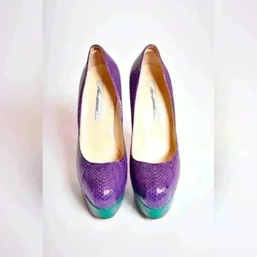 Insane BRIAN ATWOOD Purple Green Coral Watersnake Miami 6" Pumps 38/39 Italy - Picture 2 of 6